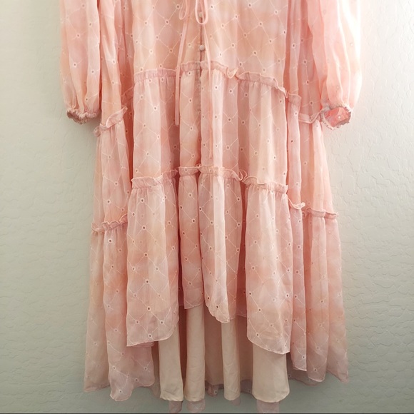 Rachel Parcell Flowy Eyelet Long Sleeve Maxi Dress Pink Angel Cloudy Sky - Picture 5 of 16